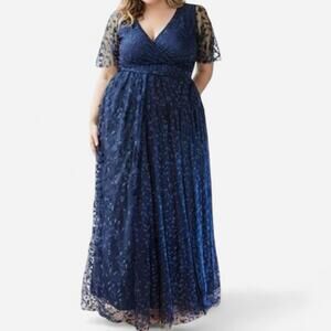 Baltic Born Marseille Embossed Dress Women's 2XL Blue Floral Wedding Bridesmaid